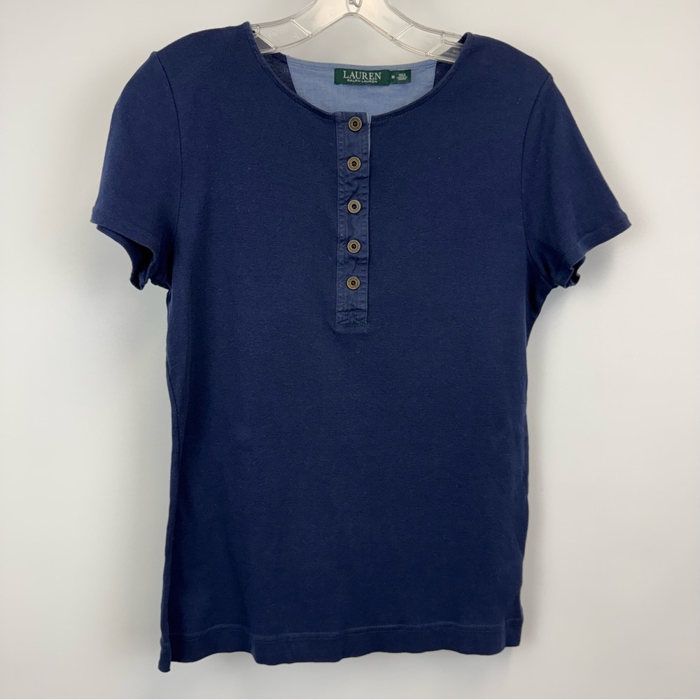 Lauren Ralph Lauren‎ Cotton Henley Shirt Navy Blue Women's Size M